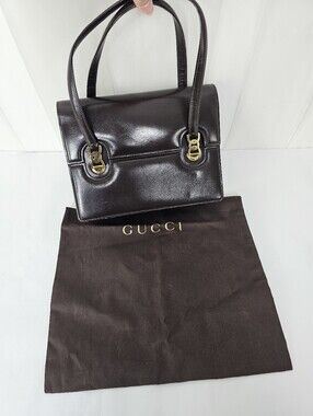 RARE Vintage 1960s Gucci Dark Brown Smooth Leather Top Handle Bag Gold Hardware